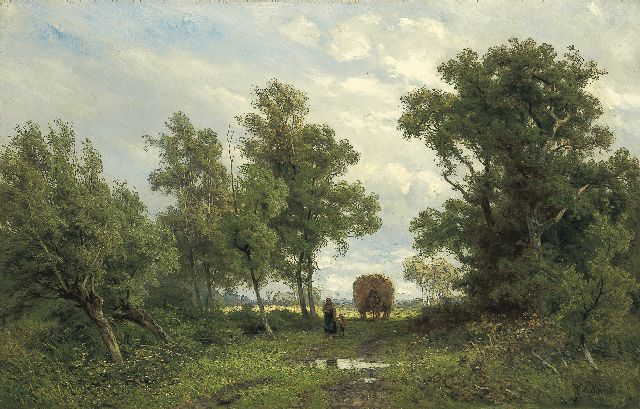 Jan Willem van Borselen | Auf dem Heimweg nach dem Heumachen, Öl auf Leinwand, 45,0 x 70,3 cm, Unterzeichnet r.u.