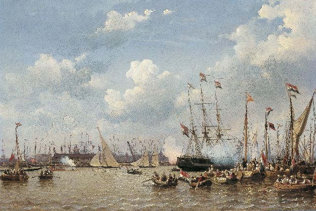 Everhardus Koster | Regatta on the IJ, Amsterdam, Öl auf Holz, 41,6 x 62,3 cm, signed l.l. und painted between 1846-1847