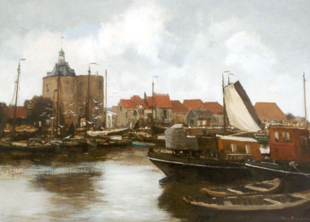 Willem George Frederik Jansen | The harbour of Enkhiuzen, with the' Drommedaris'  in the distance, Öl auf Leinwand, 72,0 x 100,0 cm, signed l.r.