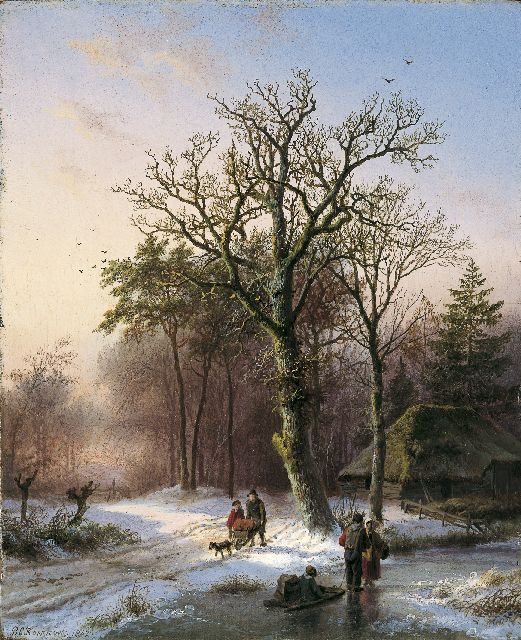 Barend Cornelis Koekkoek | A winter landscape with figures on the ice, Öl auf Holz, 19,1 x 15,7 cm, Unterzeichnet l.u. und datiert 1842