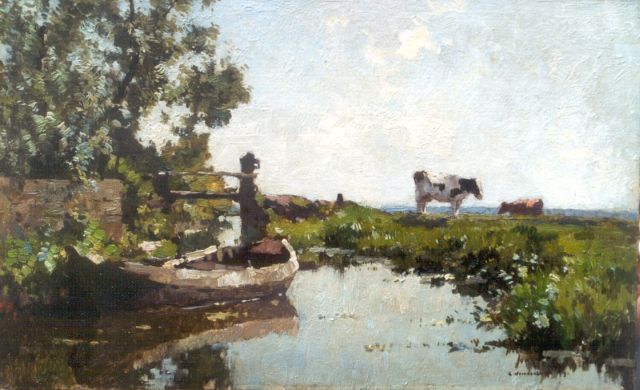 Cornelis Vreedenburgh | A polder landscape with cows, Öl auf Holz, 23,0 x 37,2 cm, signed l.r.