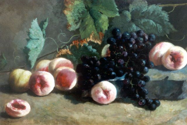 Schot F.L.  | A still life with grapes and peaches, Öl auf Holz 37,1 x 53,4 cm, signed l.l.