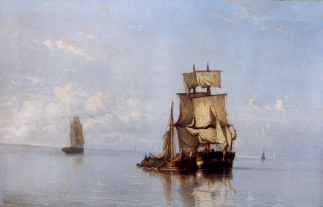 Jan Frederik Schütz | Shipping in a calm, Öl auf Leinwand, 70,2 x 104,9 cm, signed l.l. und dated '77