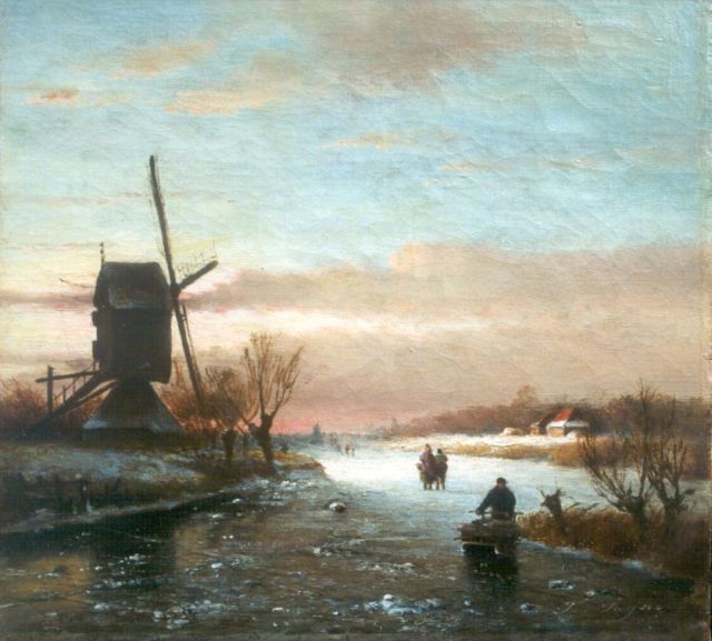 Jan Swijser | A frozen waterway with skaters, Öl auf Leinwand, 31,2 x 32,8 cm, signed l.r. und dated 1886