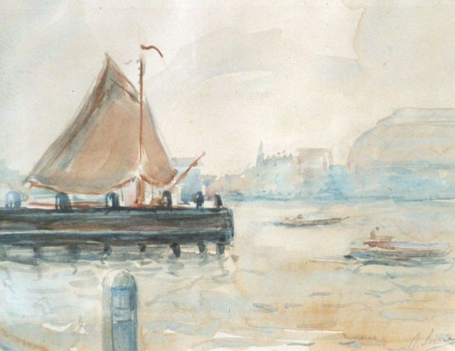 Coba Surie | View of the IJ, Amsterdam, with the Central Station beyond, Aquarell auf Papier, 26,1 x 32,0 cm, signed l.r.