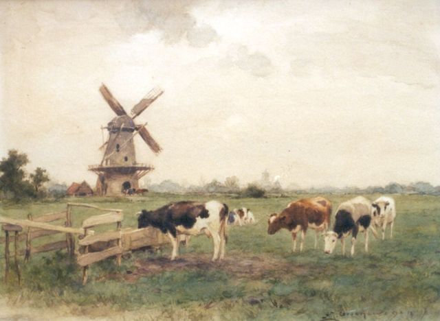 Adriaan Groenewegen | Cows in a landscape, Aquarell auf Papier, 30,9 x 40,3 cm, signed signed l.r.