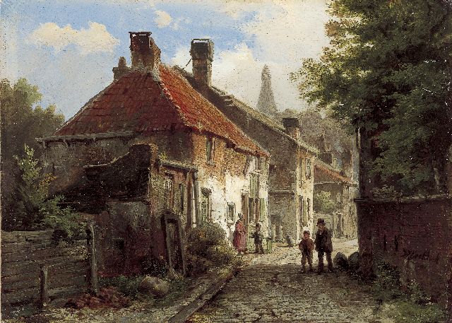 Willem Koekkoek | A sunlit street, IJsselstein, Öl auf Holz, 17,1 x 23,9 cm, signed l.r.