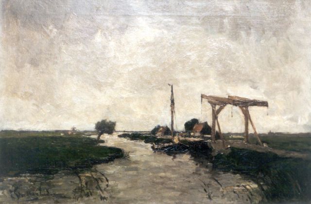 Louis Stutterheim | A landscape with a drawbridge, Öl auf Leinwand, 44,7 x 67,2 cm, signed l.l.