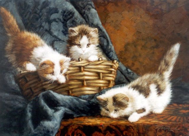 Cornelis Raaphorst | Playful kittens, Öl auf Leinwand, 30,2 x 40,4 cm, signed l.r.