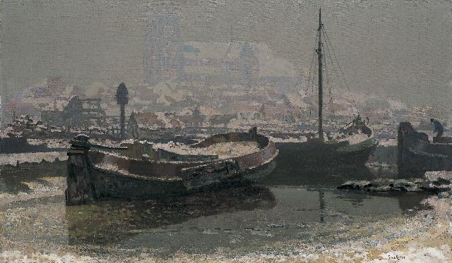 Reinier Sybrand Bakels | The harbour of Dordrecht in winter, Öl auf Leinwand, 73,0 x 124,0 cm, signed l.r. und dated '31