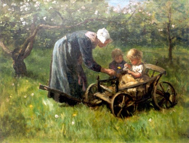 Kever J.S.H.  | Mother and children in an orchard, Öl auf Leinwand 47,5 x 62,0 cm, signed l.r.