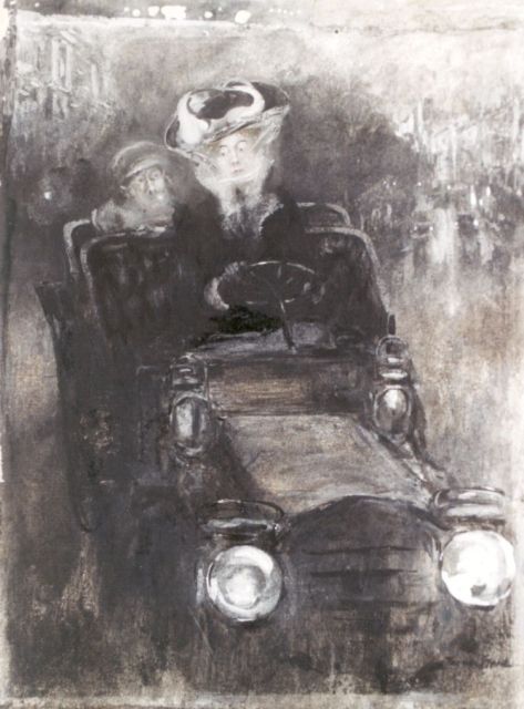 Friedrich Stahl | A female driver, Holzkohle, Aquarell und Gouache auf Papier auf Pappe, 27,0 x 20,7 cm, signed l.r.
