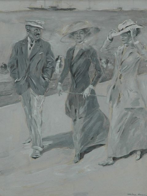 Friedrich Stahl | Strolling on the boulevard, Gouache auf Pappe, 18,0 x 23,5 cm, signed l.r.