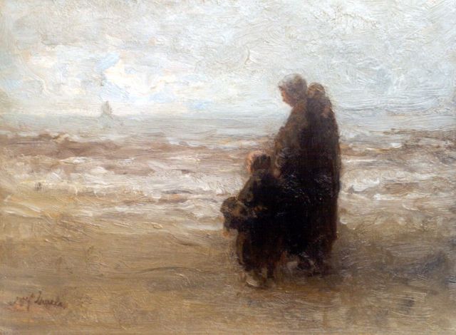 Israëls J.  | Awaiting father's return, Öl auf Holz 32,7 x 44,1 cm, signed l.l.