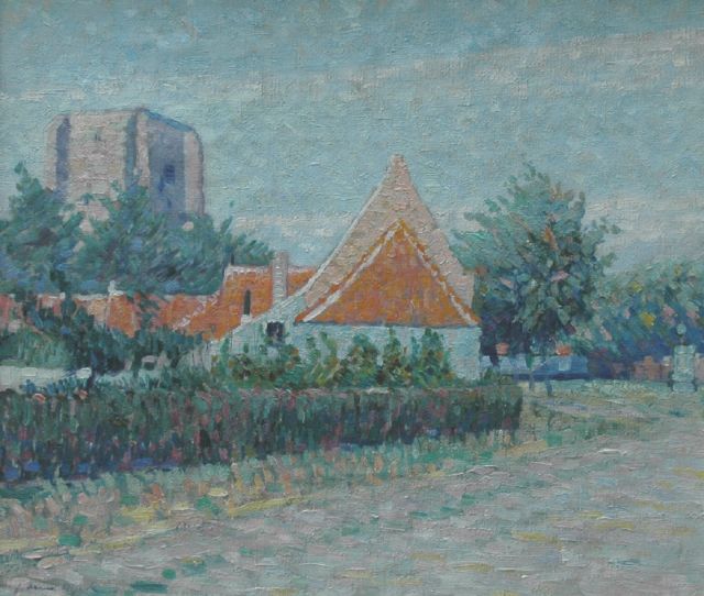 Alfons van Dijck | A view of 'Sint Anna Ter Muiden', Zeeland, Öl auf Leinwand, 38,2 x 44,2 cm, signed l.l.
