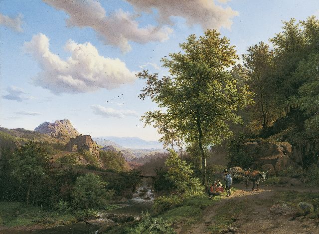 Barend Cornelis Koekkoek | A mountainous landscape with figures on a path, Öl auf Holz, 38,5 x 51,9 cm, Unterzeichnet r.u. und datiert 1843