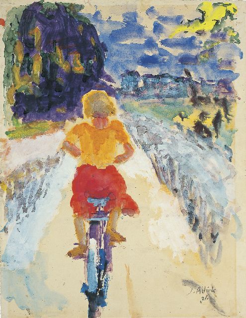 Jan Altink | Meisje op de fiets, Aquarell auf Papier, 63,0 x 47,0 cm, Unterzeichnet r.u. und datiert '26