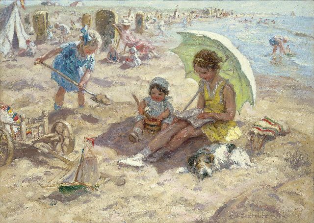 Jan Zoetelief Tromp | Spielende Kinder auf dem Strand von Katwijk, Öl auf Leinwand, 68,3 x 95,9 cm, Unterzeichnet r.u. und im Verso