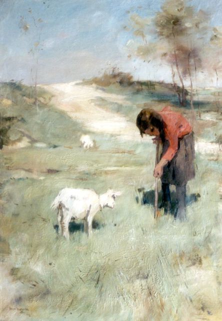 Han van Meegeren | A girl and a goat in a landscape, Öl auf Leinwand, 70,3 x 49,8 cm, signed l.l. und dated '16