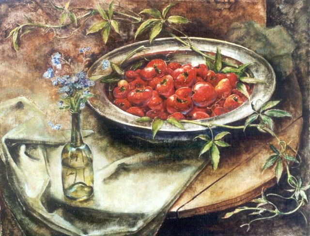 Dirk Kruizinga | A still life with strawberries, Öl auf Leinwand, 35,2 x 45,3 cm, signed l.r.