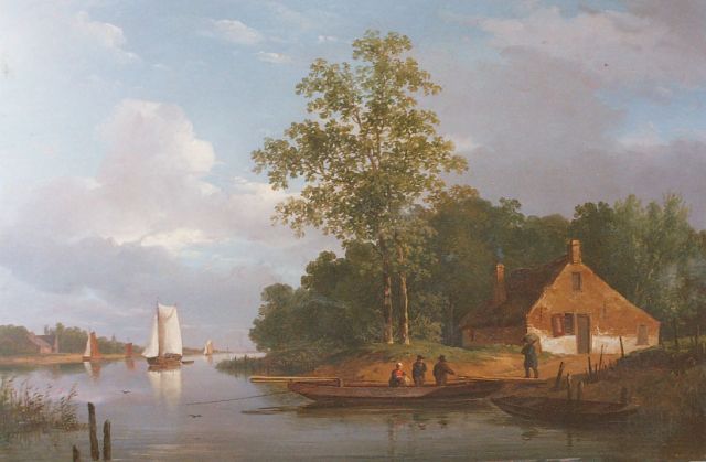Andreas Schelfhout | A ferry, Öl auf Tafel, 33,0 x 52,0 cm