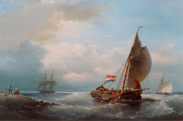 Riegen N.  | Sailing vessels off the coast, Öl auf Holz 32,7 x 48,3 cm, signed l.l.