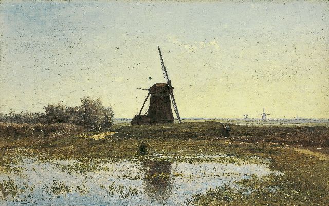 Constan Gabriel | A view of the 'Oostzijdse Molen aan het Gein' Abcoude, Öl auf Leinwand, 28,8 x 46,1 cm, signed l.l.