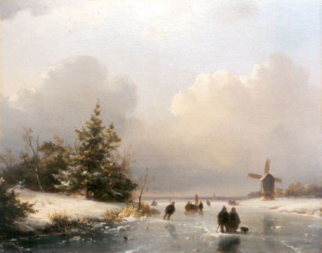 Lodewijk Johannes Kleijn | A winter landscape with skaters on the ice, Öl auf Holz, 18,8 x 23,8 cm, signed l.l.