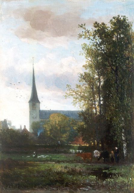 Johannes Warnardus Bilders | A view of the church of Vorden, Öl auf Tafel, 36,5 x 25,6 cm, signed l.l. und dated '76