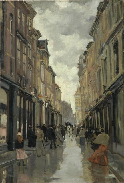 Leo Grijseels | A view of the Spuistraat, The Hague, Öl auf Leinwand, 62,8 x 42,8 cm