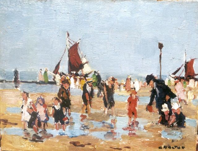 Cor Noltee | Paddling children, Öl auf Malerpappe, 19,0 x 24,2 cm, signed l.r.