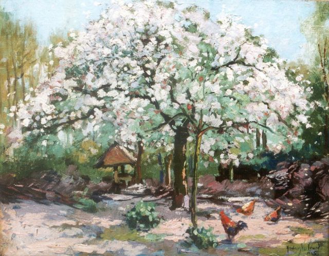 Andries Verleur | Chickens in an orchard, Öl auf Leinwand, 37,9 x 47,5 cm, signed l.r. und dated 1925
