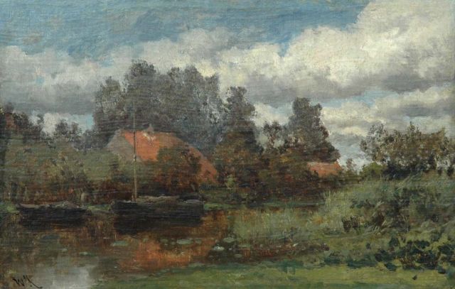 Willem Roelofs | Polder landscape between Abcoude and Weesp, Öl auf Leinwand auf Holz, 26,9 x 41,8 cm
