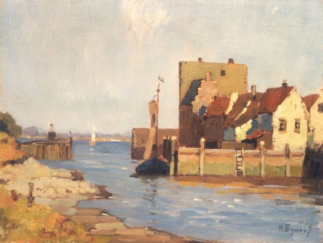 Herman Bogman jr. | A view of Veere, Öl auf Holz, 18,2 x 23,9 cm, signed l.r.