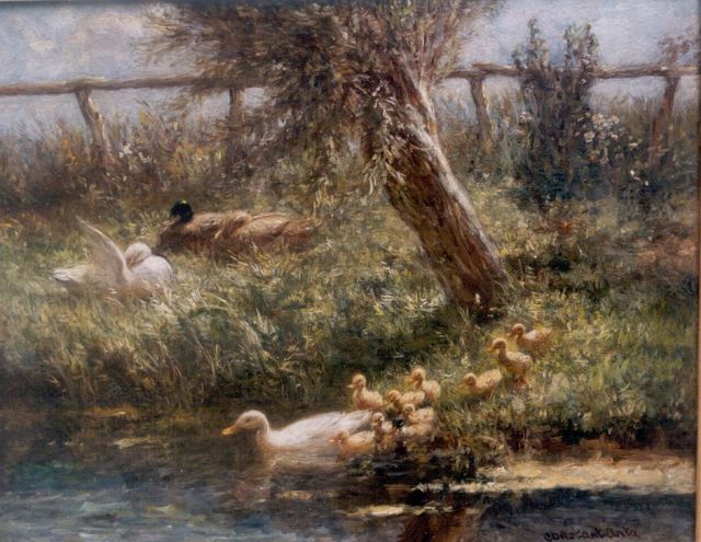 Constant Artz | Watering ducks, Öl auf Holz, 24,0 x 30,0 cm, signed l.r.