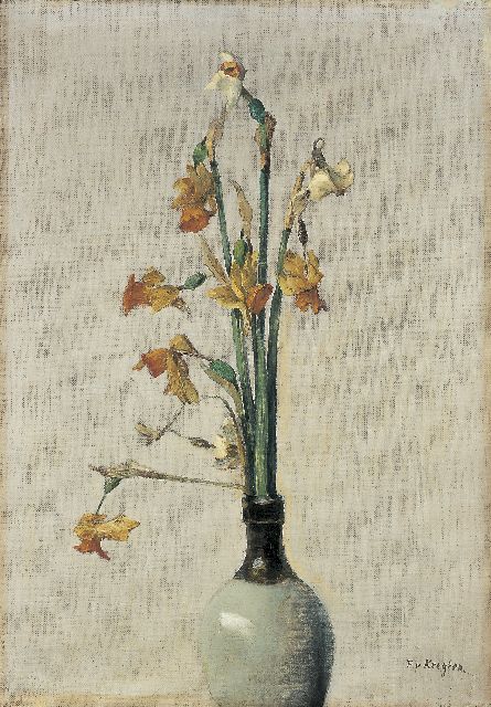 Fedor van Kregten | A still life with daffodils, Öl auf Leinwand auf Holz, 50,0 x 35,0 cm, signed l.r.
