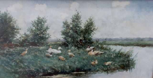 Artz C.D.L.  | A duck family at the waterside, Aquarell auf Papier 28,7 x 52,5 cm, signed signed l.l. fake