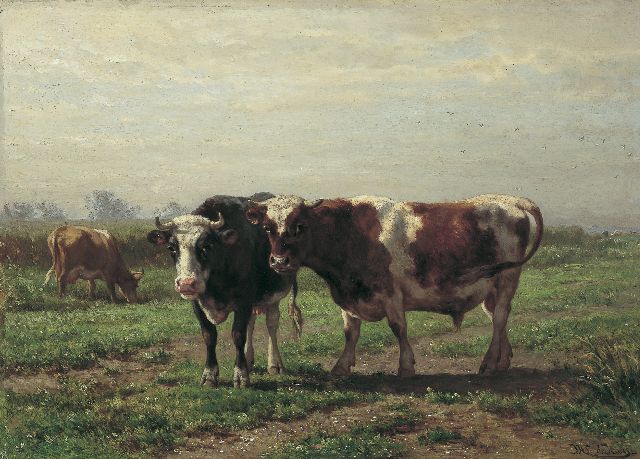 Haas J.H.L. de | In the meadow, Öl auf Holz 44,6 x 63,0 cm, signed l.r. und dated 1869 on reverse