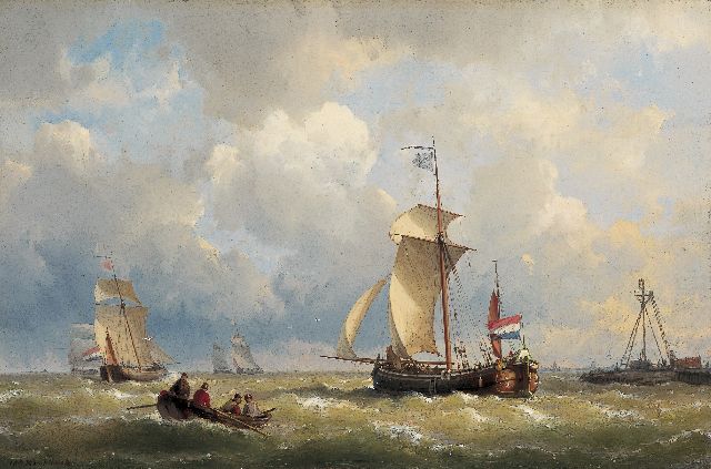Koekkoek J.H.B.  | Sailing vessels in choppy waters, Öl auf Leinwand 36,2 x 54,4 cm, signed l.l.