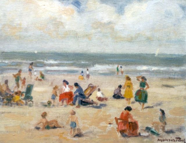 Maurice Paul | Children playing on the beach, Öl auf Leinwand, 28,1 x 35,8 cm, signed l.r.