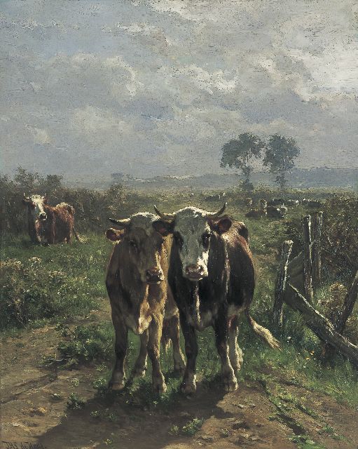 Jan de Haas | Cows in a sunlit Landscape, Öl auf Holz, 80,8 x 64,5 cm, signed l.l.