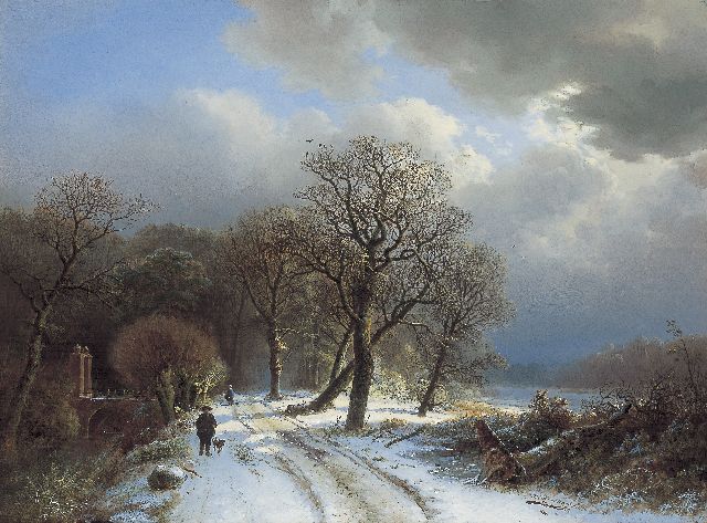 Barend Cornelis Koekkoek | Travellers in a winter landscape, Öl auf Tafel, 37,0 x 50,5 cm, Unterzeichnet r.u. und datiert 1834