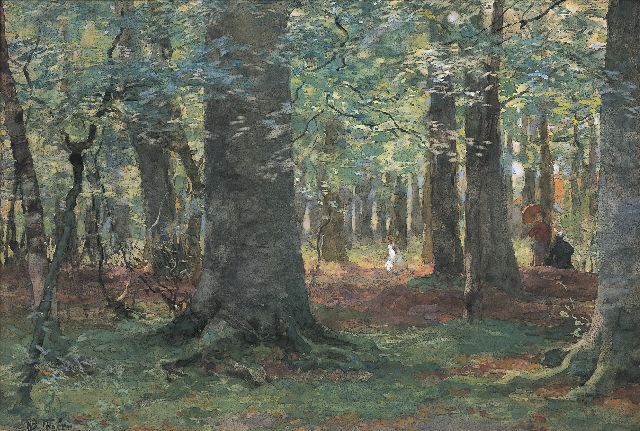 Willem Bastiaan Tholen | Figures in a forest landscape, Aquarell auf Papier, 33,0 x 47,4 cm, signed l.l.