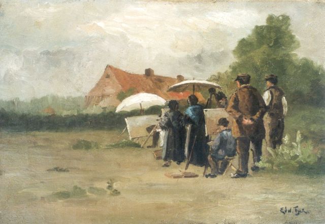 Edouard Tyck | Die Schüler des Malers, Öl auf Leinwand, 24,3 x 35,1 cm, signed l.r. and on the reverse und dated 1885 on the reverse