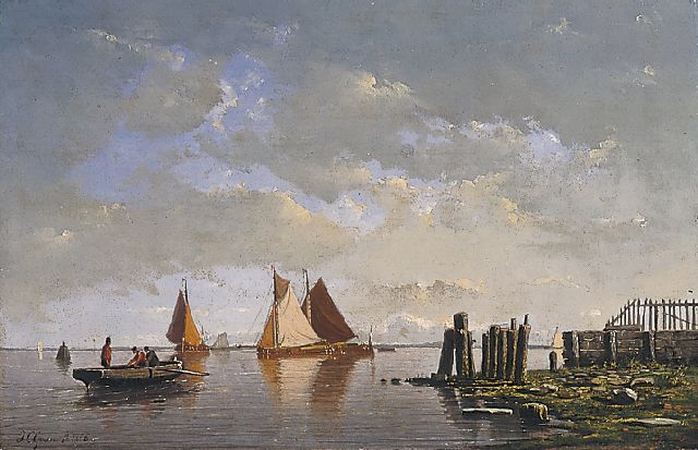 Greive J.C.  | A sea view with barges and a rowing boat, Öl auf Holz 22,0 x 33,4 cm, signed l.l. und dated 1856