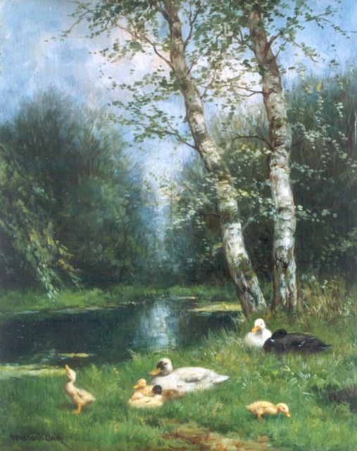 Constant Artz | Ducks on the riverbank, Öl auf Holz, 30,3 x 24,2 cm, signed l.l.