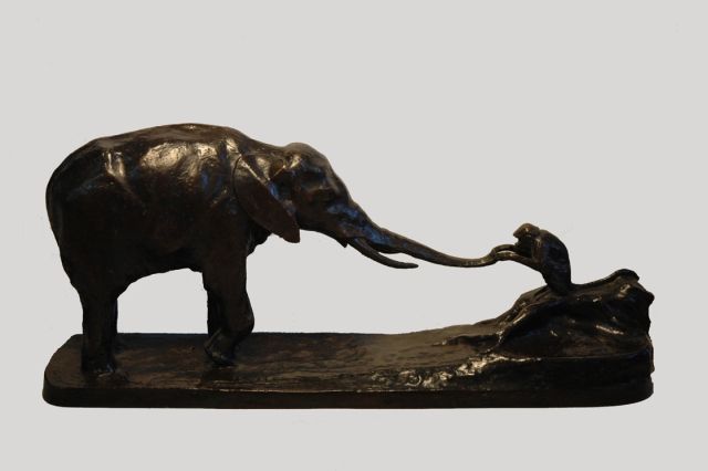 Sallé A.A.  | Elefant mit Äffchen, Bronze 13,7 x 31,0 cm, Unterzeichnet auf der Basis und zu datieren um 1920 - 1930