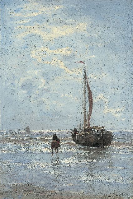 Jacob Maris | 'Bomschuit' on the beach, Öl auf Leinwand, 44,0 x 29,8 cm, signed l.r.