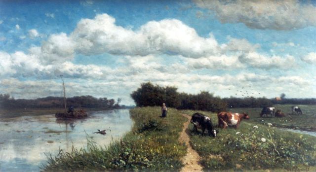 Willem Roelofs | A canal near Schiedam, Öl auf Tafel, 35,3 x 63,2 cm, signed l.r. und painted in 1867