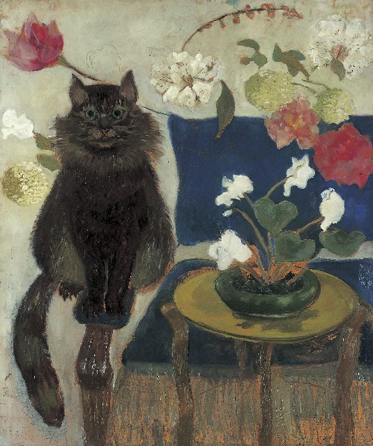 Sorella (Theresia Ansingh)   | Interior with cat Woolha (recto); sleeping woman (verso), Öl auf Malerpappe 76,1 x 63,7 cm